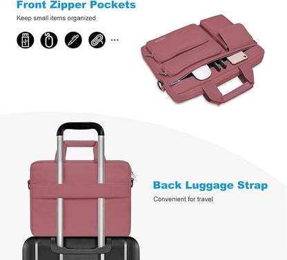 MOSISO Laptop Shoulder Bag 13.3 inch, 13-14 inch Computer Bag Compatible with MacBook Air/Pro 13 / Pro 14, HP Dell ASUS Lenovo with 2 Raised&1 Flapover&1 Horizontal Pocket&Handle&Belt, Dusty Rose