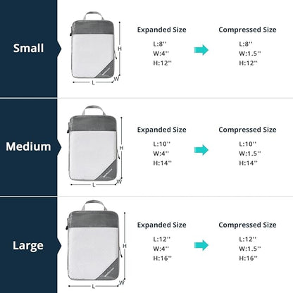 3 Set Compression Packing Cubes for Travel - Compressible, Lightweight, and Space-Saving Packing Cubes, Travel Essentials for Women, Grey
