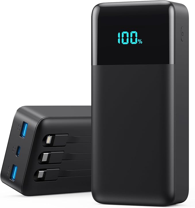 Portable Charger 50800mAh Power Bank with 3 Built-in Cable,25W PD USB C Power Bank Fast Phone Charging,QC4.0 Travel Outdoor Essential Portable Phone Battery Pack for iPhone 17/16/15/14,Galaxy Android