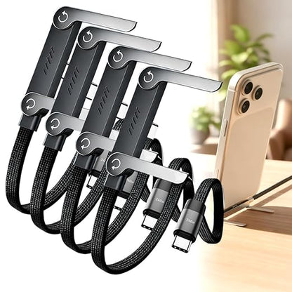 2026 Upgrade 240W Braided Fast Charge Cable with Built-in Phone Stand T-Shaped Foldable Durable USB-C Cord 90 Degree USB C Cable Right Angle Multi-Functional Charger Cord, 4.9FT (4pcs)