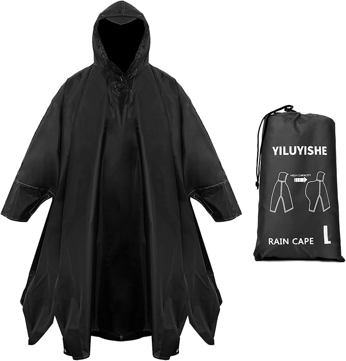 Unisex Rain Poncho for Adults, Hooded Waterproof Raincoat Jacket for Hiking, Camping and Outdoor
