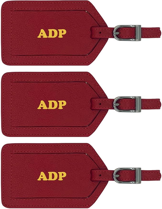Personalized Monogrammed Leather Luggage Tags - 3 Pack
