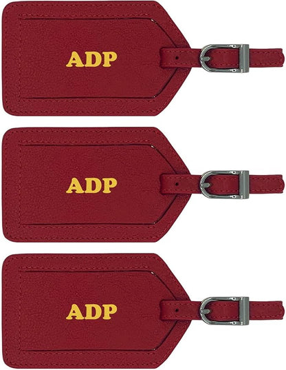 Personalized Monogrammed Leather Luggage Tags - 3 Pack