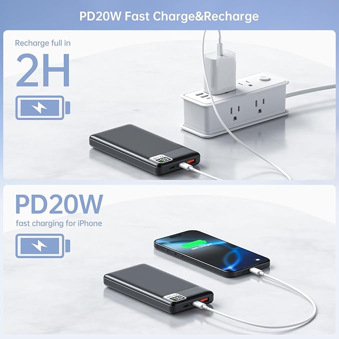 2-Pack Heated Vest Battery Pack USB 5V/12V 10000mAh Fits for DR.Prepare, KOVNLO, Tidewe, FFraao, iHood Electric Heating Hoodie/Jacket/Blanket/Chair/Stadium Seat Cushion PD20W Fast Charger for iPhone