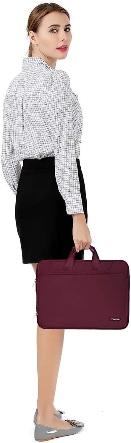 MOSISO 360 Protective Laptop Shoulder Bag Compatible with MacBook Air/Pro, 13-13.3 inch Notebook, Compatible with MacBook Pro 14 inch M5 M4 M3 M2 M1,Matching Color Sleeve with Belt, Wine Red