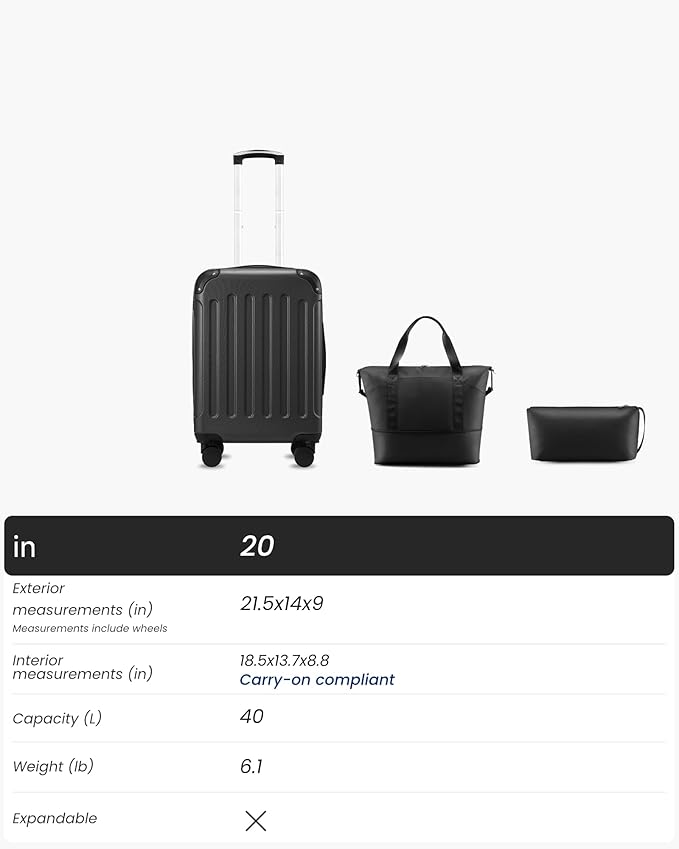 Carry On Luggage 22x14x9 Airline Approved, Hardside Suitcase with Wheels, TSA Approved, Tote Bag, White Brown
