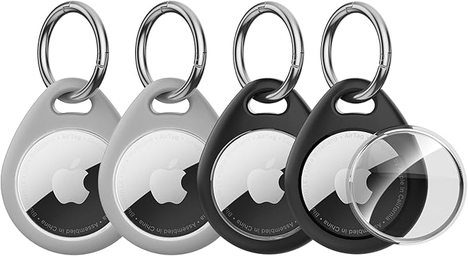 MAIRAN AirTag Holder 4 Pack, Anti-Scratch Waterproof TPU Protective Case with All-Metal Keychain Clip, Durable Apple AirTag Accessories for GPS Tracker FitsKeys, Pet Collar, Luggage,Backpacks