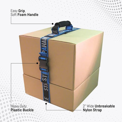 8’ Carry Strap with Handle | 2-Pack | Adjustable Belt | Easy, Safe, Secure, Lifting, Moving, Carrying Heavy Boxes, Groceries | Best Luggage Strap (Strap-A-Handle 2 Pack - 8ft. Length, 40lb. Capacity)
