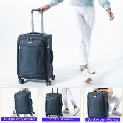 Ricardo Beverly Hills Avalon Softside 2-Piece Luggage Set Made with Sustainable 100% Recycled PET (rPET), Lightweight, Eco-Friendly Travel, Expandable, Dual Spinner Wheels, Storm Blue, (20" & 24")