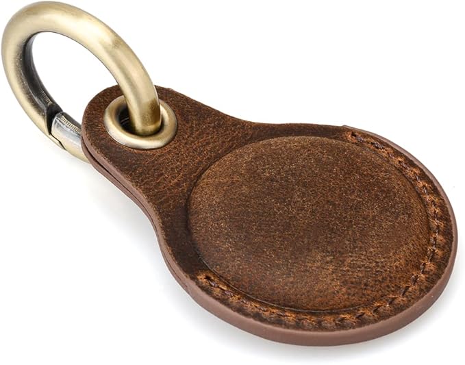 Tusks Land for AirTag Holder, Genuine Leather Compatible with Apple Airtag Keychain, Anti-Loss Tracker Case for Dogs, Cats, Pets, Keys, Bags, Luggage, Durable & Stylish Accessory