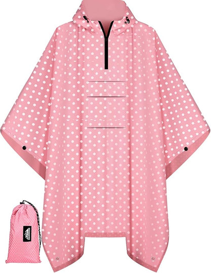 Bruvoalon 3-in-1 Rain Poncho with 1/4 Zip & Chest Pocket, Waterproof, Sunshade, Ground Mat for Adults & Youth Emergency