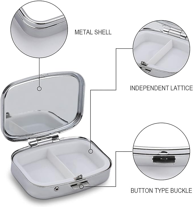 Metal 2 Compartment Pill Organizer Travel Friendly Portable Compact Pill Box Cute Pill Case to Hold Vitamins,Fish Oil,Supplements,Meds,Tablet for Purse,Pocket. (Poison Frog)