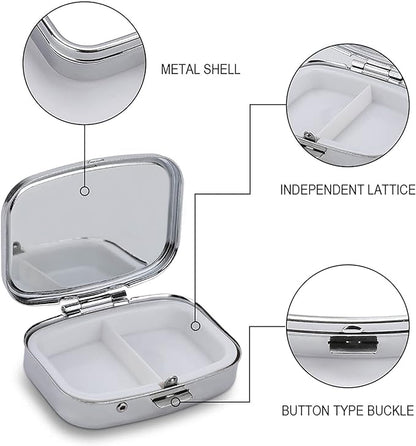 Metal 2 Compartment Pill Organizer Travel Friendly Portable Compact Pill Box Cute Pill Case,for Pocket Wallets Daily Portable Medicine Vitamin Tablet Storage (Skull)