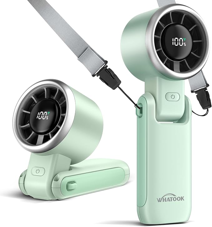 WHATOOK Portable Handheld Turbo Fan: Mini Fans with 5 Gear Wind, 4000mAh Battery Operated Rechargeable, Up to 12 Working Hours, 3 IN 1 Hand Fans for Outdoor, Travel, Working, Shopping (Green)