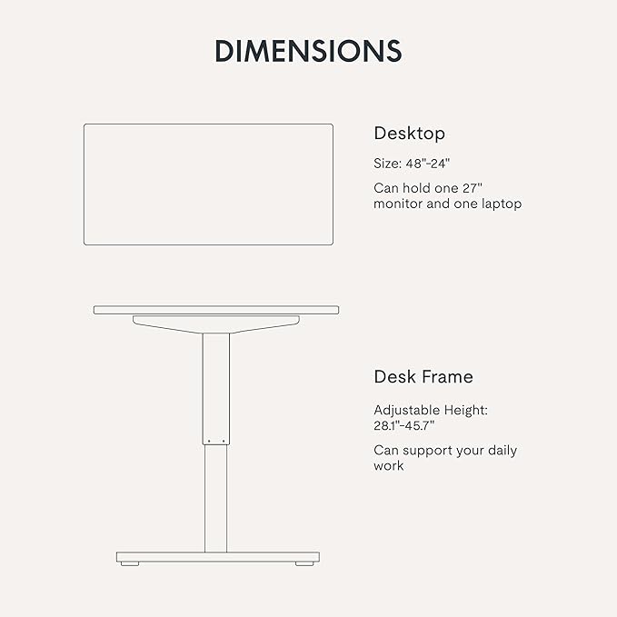 FLEXISPOT EN1 One-Piece Standing Desk with 1-Inch Thick Desktop, 48"x24" Electric Height Adjustable Desk for Home Office & Multi-Device Workstations, Rustic Brown