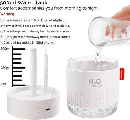 Portable Mini Humidifier, 500ml Small Cool Mist Humidifier, USB Personal Desktop Humidifiers for Baby Bedroom Travel Office Home, Auto Shut-Off, 2 Mist Modes, Super Quiet, White