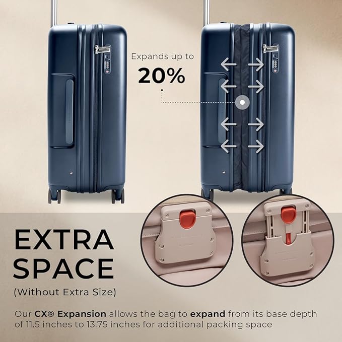 Briggs & Riley 27" Medium Expandable Spinner - Checked Luggage for Travel, Suitcases with Wheels, Hardside Rolling Bag for Men & Women, Self-Repairing Zipper - Sympatico Collection, Navy