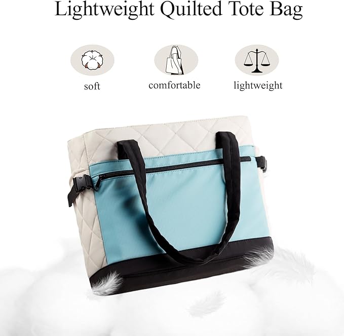 Puffer Tote Bag for Women, Work Bag with Cup Holder, Teacher Bag with Compartments, Quilted Tote Bag with Zipper for Travel