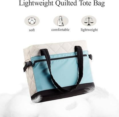 Puffer Tote Bag for Women, Work Bag with Cup Holder, Teacher Bag with Compartments, Quilted Tote Bag with Zipper for Travel