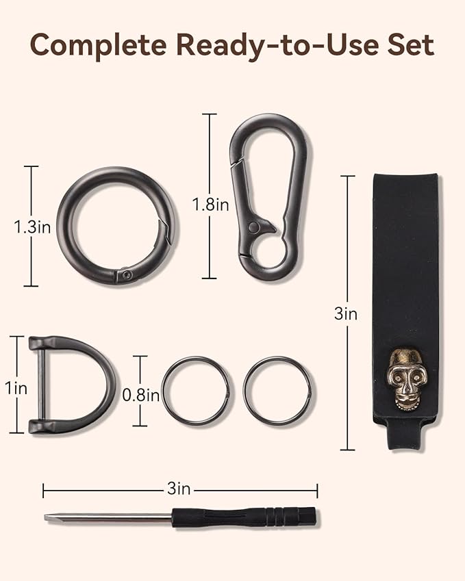 Teskyer Genuine Leather Keychain with Carabiner Clip and Key Ring, Vintage Key Chain Holder for Home/Car Keys