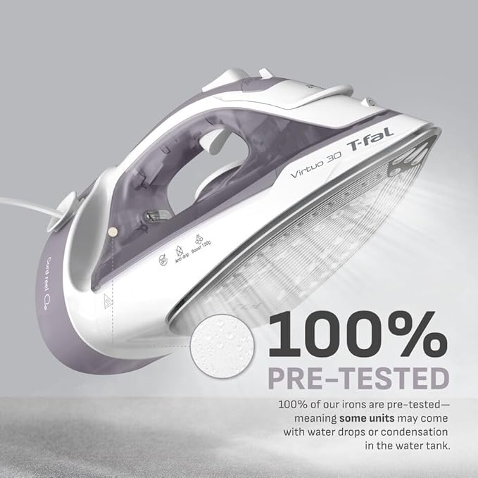 T-Fal Virtuo Steam Iron for Clothes with Retractable Cord, Portable Iron and Steamer for Clothes, Ceramic Nonstick Soleplate, 1500 Watts, Anti-Drip, Auto-Off, Scratch Resistant, Grey