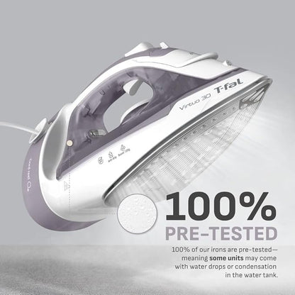 T-Fal Virtuo Steam Iron for Clothes with Retractable Cord, Portable Iron and Steamer for Clothes, Ceramic Nonstick Soleplate, 1500 Watts, Anti-Drip, Auto-Off, Scratch Resistant, Grey