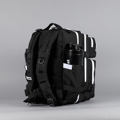 WOLFpak 35L Athletic Gym Backpack - Durable 1000D Waterproof Oxford Material with MOLLE Webbing, Laptop Pocket & Dual Cup Holders, Durable Fitness/Travel/Military Daypack (Alpha Black White Accents)