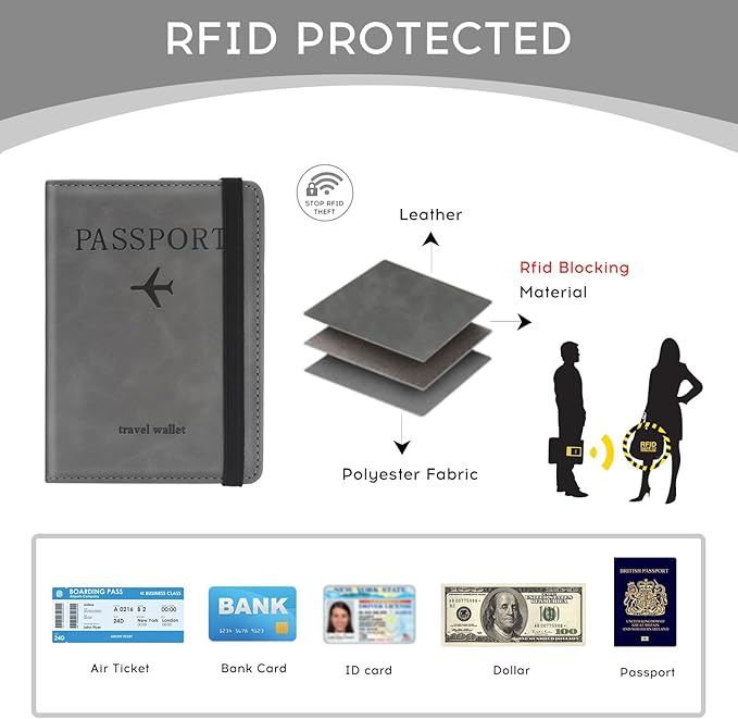 ILIYAH-Passport Cover-Passport Holder Travel Wallet-RFID Blocking Passport Case Travel Accessories Card Holder Wallet Unisex Travel Gifts（Grey）