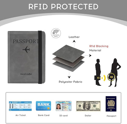 ILIYAH-Passport Cover-Passport Holder Travel Wallet-RFID Blocking Passport Case Travel Accessories Card Holder Wallet Unisex Travel Gifts（Grey）