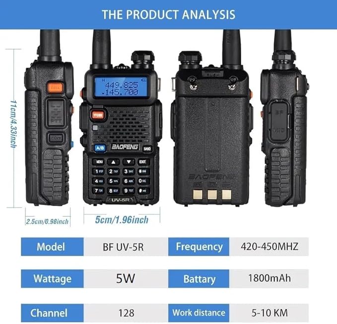 Baofeng UV-5R Ham Radio Long Range UV5R Handheld Dual Band Rechargeable Two Way Radio Walkie Talkies for Adults with Programming Cable，Acoustic Tube Earpiece for Survival Gear Hunting,2Pack