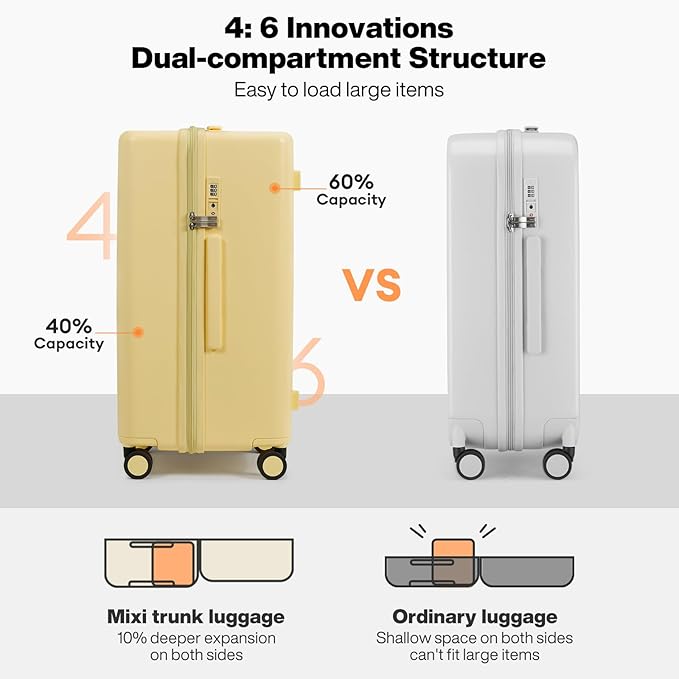 mixi 26'' Max Trunk Luggage Large Checked Luggage PC Hard Shell Rolling Travel Suitcases with Spinner Wheels & TSA Lock, Lark Yellow