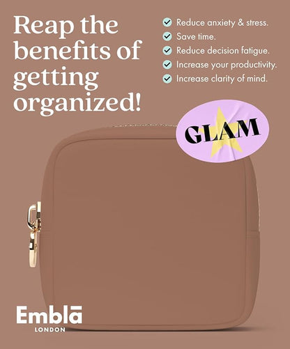 Embla Makeup Bag Travel Cosmetics Pouch and Toiletry Bag, Nylon Zipper Pouch Purse, Cute Make Up Organizer Storage Tote for Women Girls, Travel Skincare Case, Small Makeup Bags, Mocha Mousse