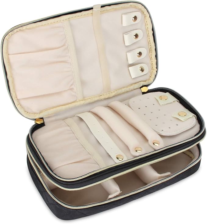 Teamoy Double Layer Jewelry Organizer, Quilted Jewelry Travel Case for Rings, Necklaces, Earrings, Bracelets and More, Black-Bag Only