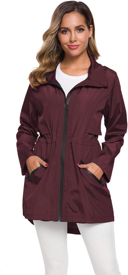 Avoogue Women's Long Raincoat with Hood Outdoor Lightweight Windbreaker Rain Jacket Waterproof