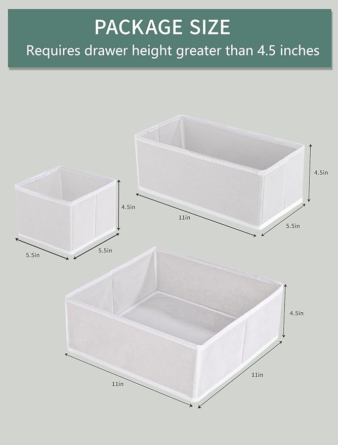 Drawer Organizer Set for Baby Clothes, Nursery Dresser Storage, Closet Dividers for Socks, Underwear, Bra (White, 6 pcs)