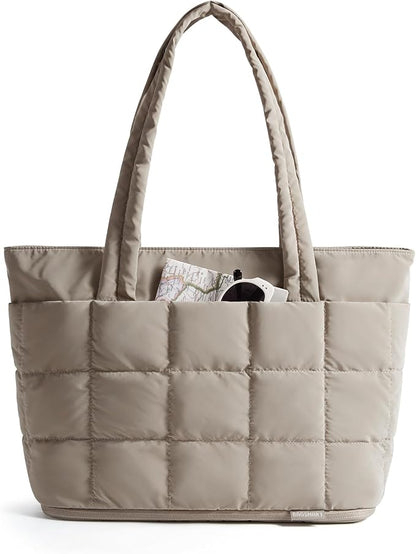 BAGSMART Expandable Tote Bag for Women, Puffer Work Tote Handbag, Quilted Carry On Bag for Travel Gym