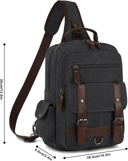 Vintage Messenger Bag, Canvas Backpack for Travel, Men's Shoulder Bag, Dual-use Bag for Hand Carry and Crossbody Carry