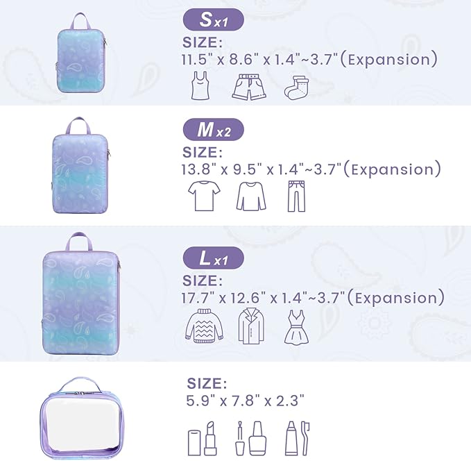 Cambond Compression Packing Cubes for Travel Women - Expandable Travel Bags Luggage Organizers Travel Essentials Compression Cubes for Travel Carry on Suitcases Organizer