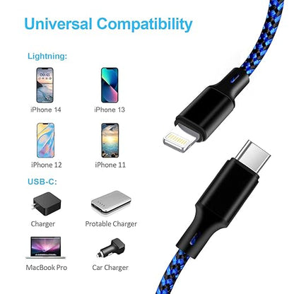 cugunu USB C to Lightning Cable 5 Pack 3/3/6/6/10FT iPhone Charger MFi Certified Power Delivery Fast Charging Cord Compatible with iPhone 14/13/12/11/XS/XR/X/8 - Black Blue