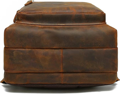 LANNSYNE Vintage Genuine Leather 16" Laptop Backpack For Men Hiking Travel Bag Camping Rucksack
