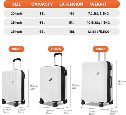 PRIMICIA GinzaTravel Luggage Sets 3-Piece Expandable Suitcases with Wheels PC+ABS Durable Hardside Luggage sets TSA lock