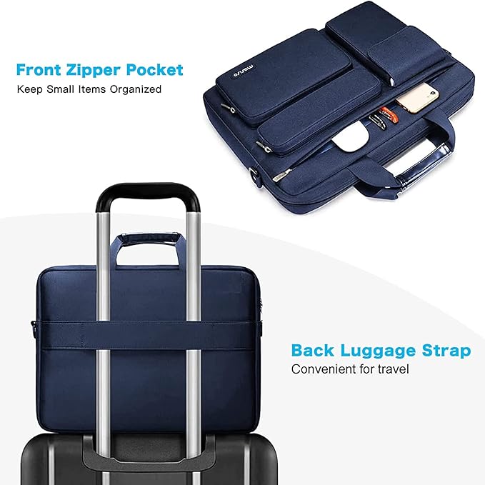MOSISO Laptop Shoulder Bag 17.3 inch, 17-17.3 inch Computer Bag Compatible with Dell XPS/HP Pavilion/Ideapad/Acer/Alienware/HP Omen with 2 Raised&1 Flapover&1 Horizontal Pocket&Handle&Belt, Navy Blue