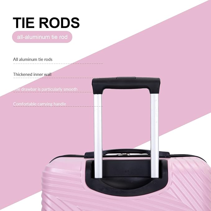 Luggage Sets 3 Piece, Hardside PC ABS Suitcase Set with Spinner Wheels, Lightweight Travel Carry-on and Checked Luggage, 3-Piece Set(20/24/28), Sakura Pink