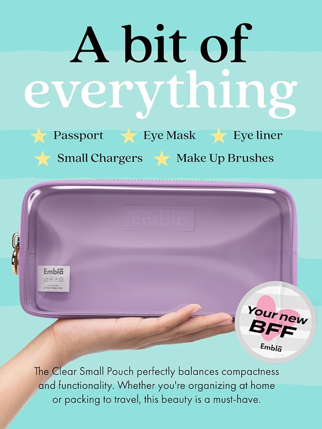 Embla London Makeup Bag Cosmetic Case, Clear Zipper Make Up Pouch and Toiletry Travel Tote, Cute Skincare Pouches for Women Girls, Preppy Purse Cosmetic Organizer, Small Makeup Bags, Grape