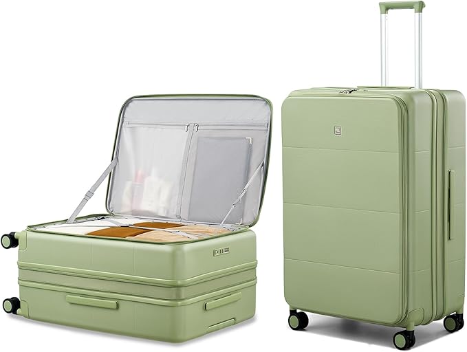 Hanke Hardside Expandable Large Checked Luggage, 28 Inch Top Opening Trunk Luggages with Spinner Wheels, All-PC Hard Shell Suitcase, Lightweight TSA Approved (Bamboo Green, 120L)