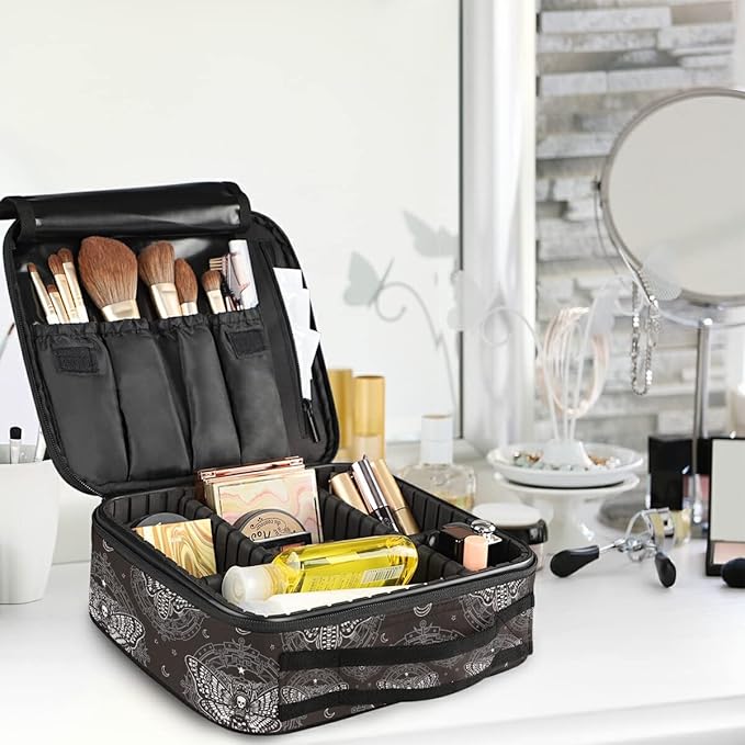MNSRUU Women Makeup Bag Skull Butterfly Black Makeup Bag Organizer Travel Cosmetic Bag for Teenage Girl Clear Make Up Bags with Zipper