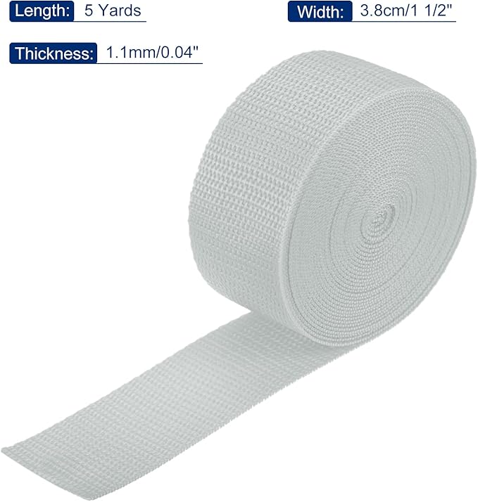 MECCANIXITY Lightweight Polypropylene Webbing Strap 1 1/2" 5 Yard Backpack Strapping Band Light Grey for Outdoor Luggage Cargo Straps