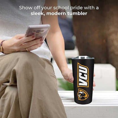 Campus Colors NCAA Stainless Steel Tumbler perfect for Gameday - 18 oz - Double Walled - Keeps Drinks Perfectly Insulated (VCU Rams - Black)