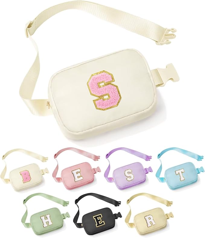 YOOLIFE Stocking Stuffers for Girls Kids - Birthday Gifts for 3 4 5 6 7 8 9 10 11 12 13 Year Old Girl, Initial Fanny Pack Belt Bag Purse, Christmas Gifts for Girls Teen Daughter Sister, Beige S