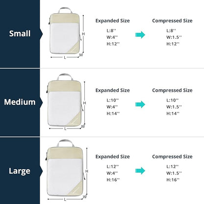 Compression Packing Cubes 6 Set, Compressible Space-Saving Packing Cubes for Travel - Compression Bags, Luggage Organizer, Travel Essentials for Women, Beige